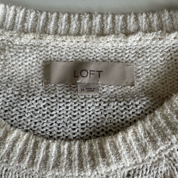 LOFT Ivory Cream Cotton Nylon Crewneck Lightweight Sweater Size Medium - Picture 4 of 8